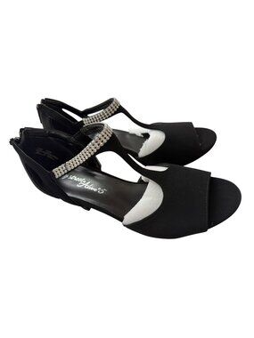 Easy Street Black Rhinestone T-Strap Open-Toe Heels Size 8.5 NWOB